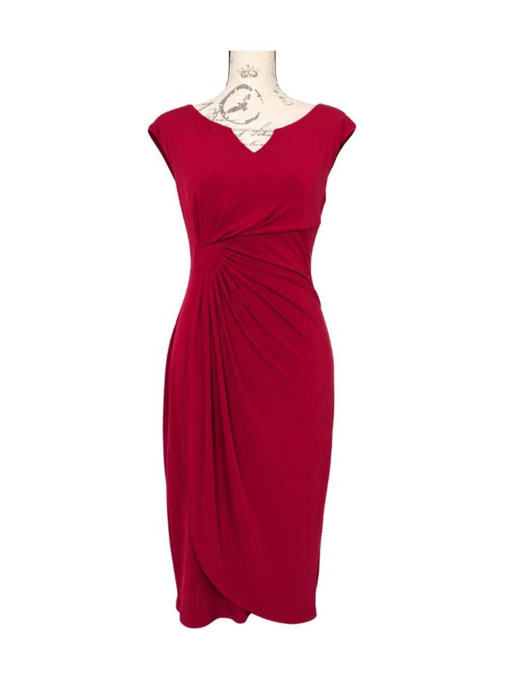 Connected Apparel Red Side Draped Sheath Dress Size 4 NWOT - Picture 2 of 9